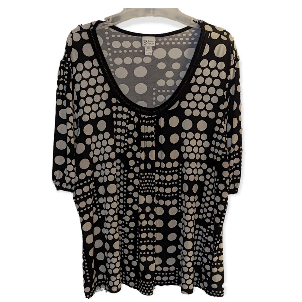 Venezia Womens Black & Cream Scoop Neck Short Sleeve Shirt Blouse Top Work 22/24